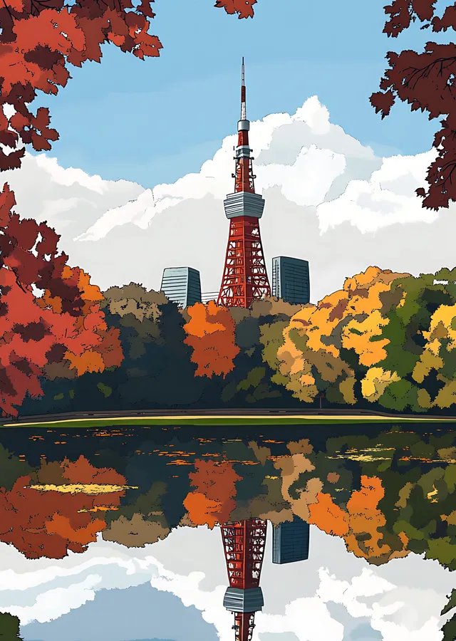 Tokyo Kulesi: Sonbahar metal tablo