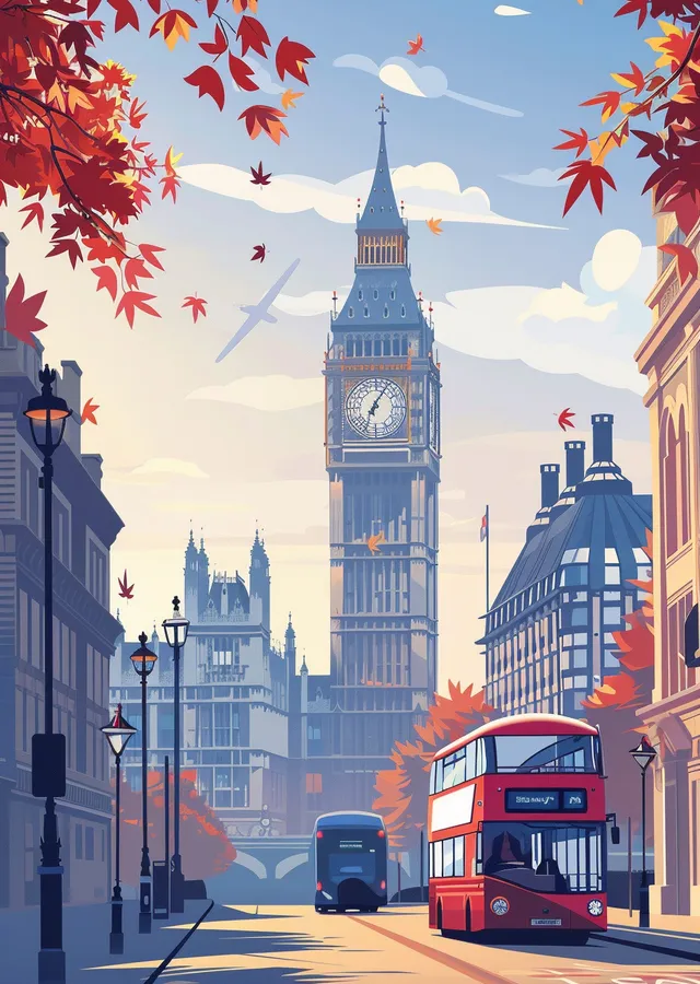Sonbahar Rüzgarı ile Big Ben Londra metal tablo