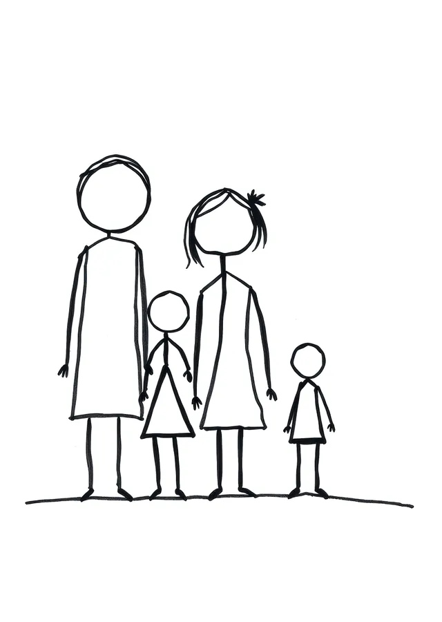 Aile Portresi Çizimi metal tablo