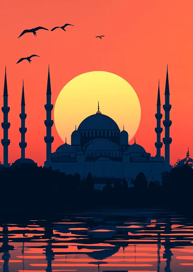İstanbul Camisi: Gün Batımı Manzarası metal tablo