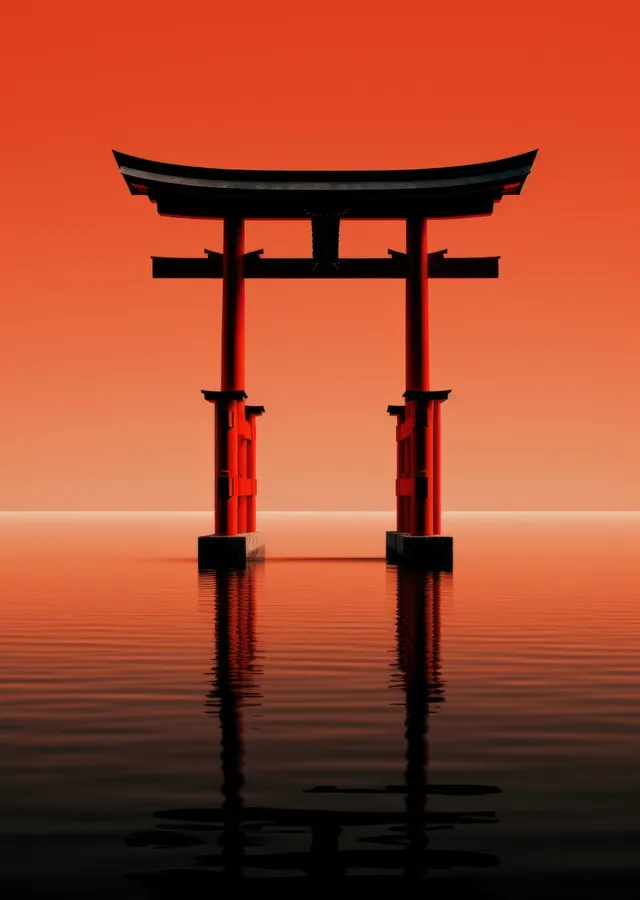Japon Torii Kapısı: Gün Batımında Yansıma metal tablo