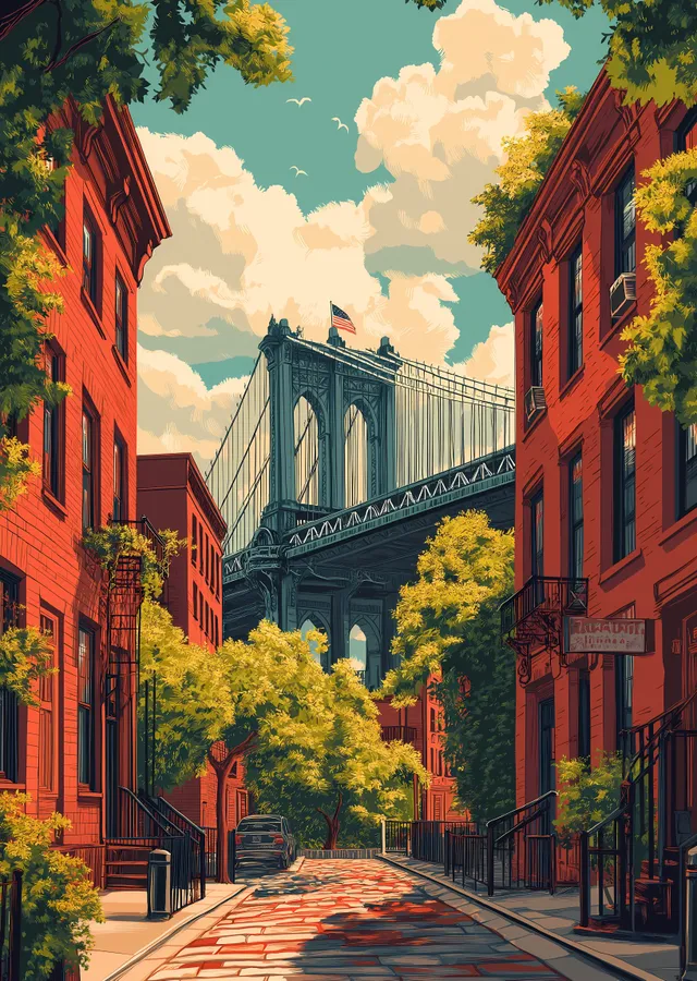 Brooklyn Köprüsü Manzarası metal tablo