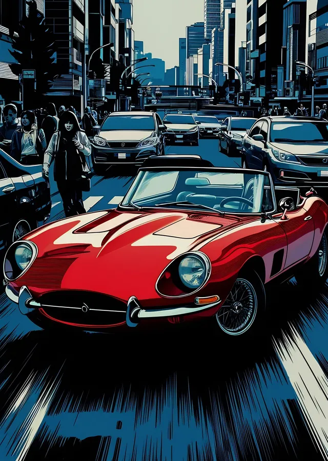 Jaguar E-Type: Şehir Işıkları metal tablo