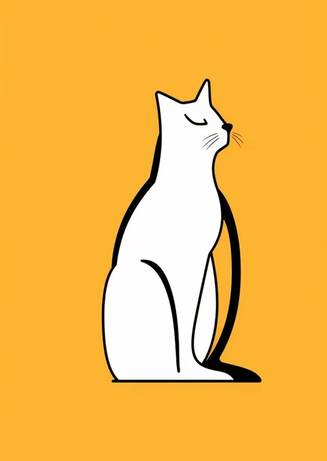 Minimalist Beyaz Kedi İllüstrasyonu metal tablo