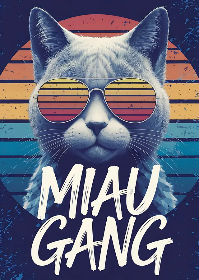 Miau Gang: Retro Kedi Sanatı metal tablo